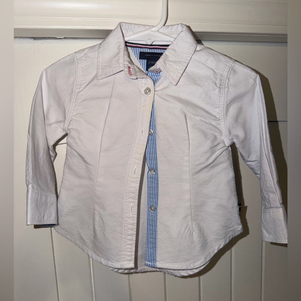 Tommy Hilfiger White Cotton Button-Down Shirt for baby